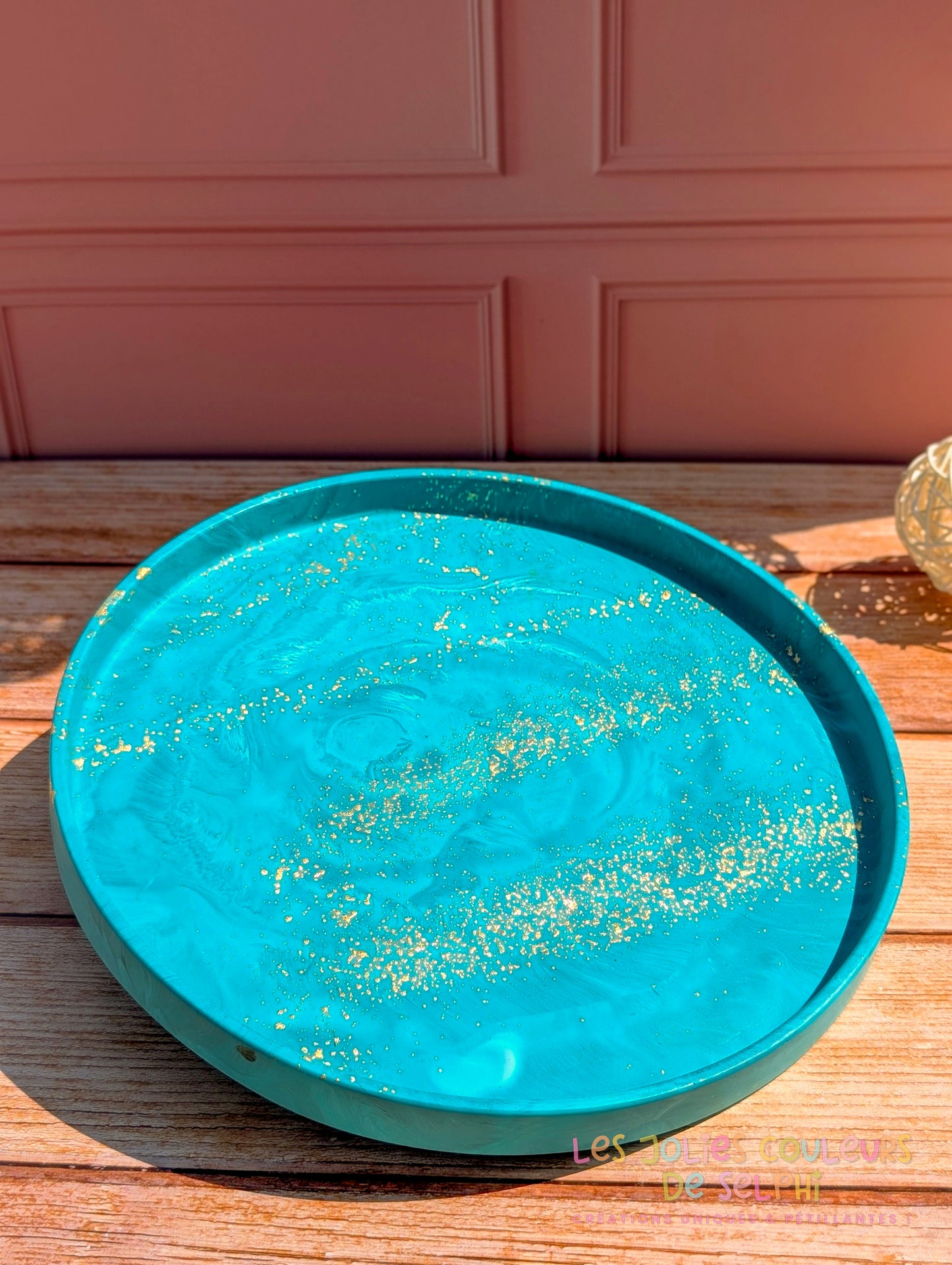 Grand plateau vide-poches en Jesmonite - bleu turquoise marbré et doré