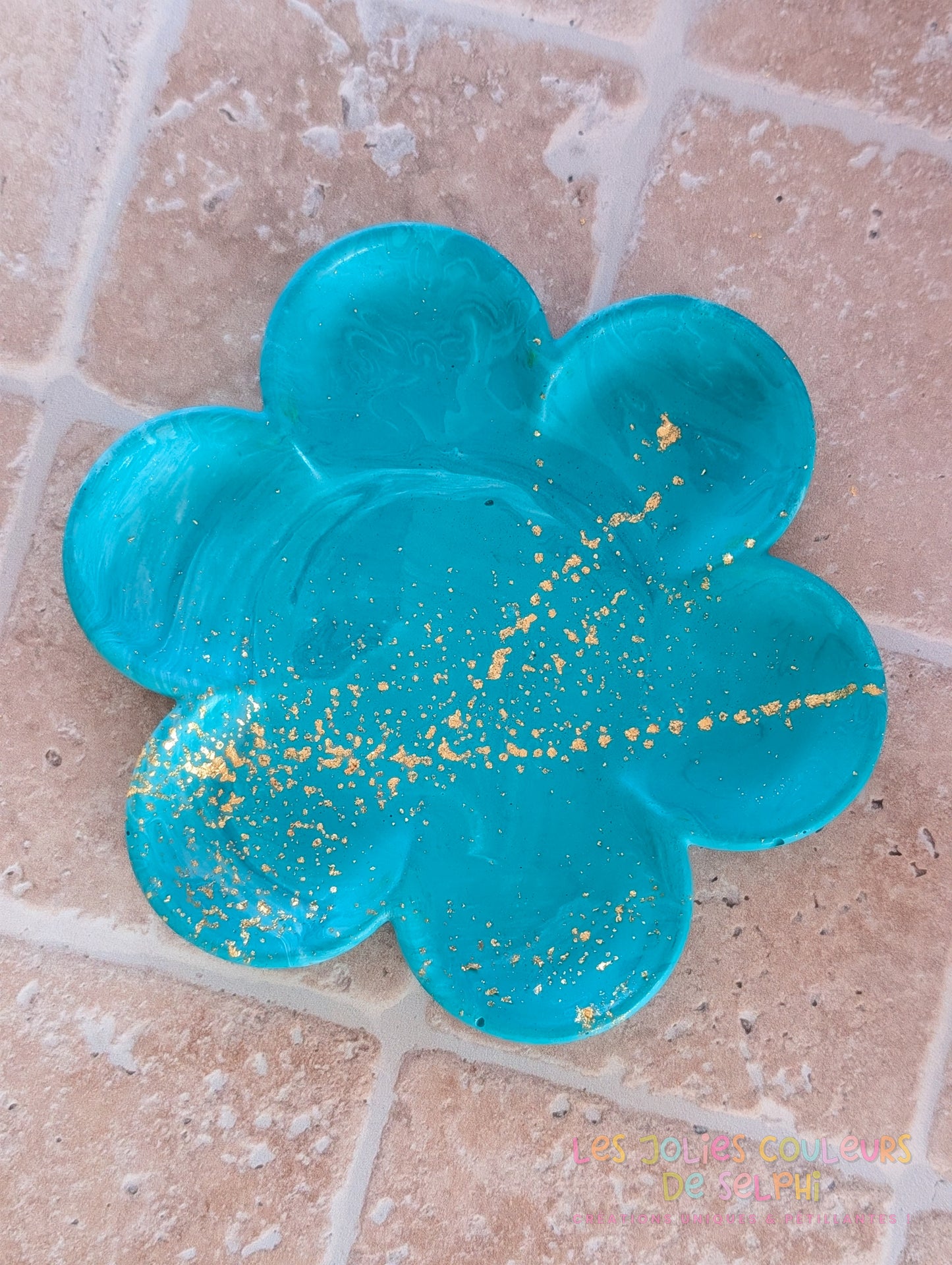 Coupelle fleur en Jesmonite – turquoise marbré et doré