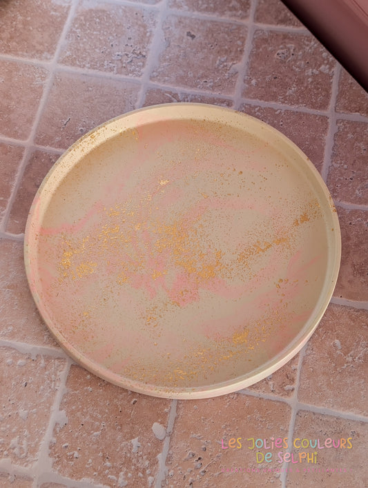 Grand plateau vide-poches en Jesmonite - beige/rosé et doré