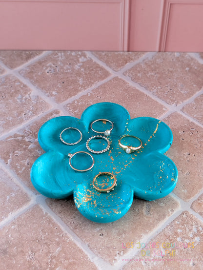 Coupelle fleur en Jesmonite – turquoise marbré et doré
