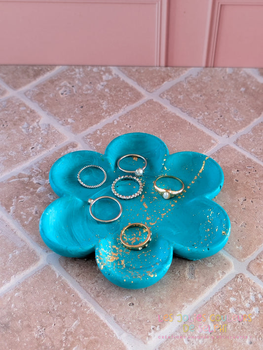 Coupelle fleur en Jesmonite – turquoise marbré et doré