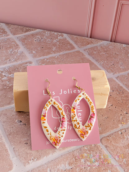 [Multi-Forme dispo] Boucles d’oreilles en Jesmonite et résine – Fleurs et doré